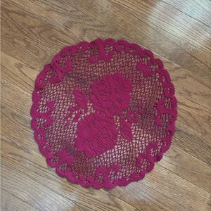 Vintage Red Christmas Doily with Lace Floral Pattern